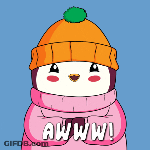 Penguin In Orange Hat And Pink Sweater Says Awww GIF