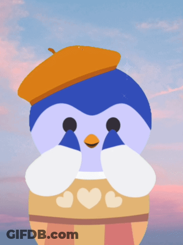 Penguin In Orange Hat And Sweater With Hearts GIF