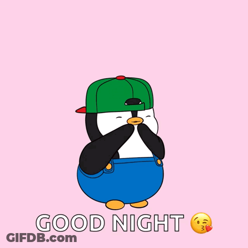 Penguin In Overalls And Hat Saying Good Night GIF