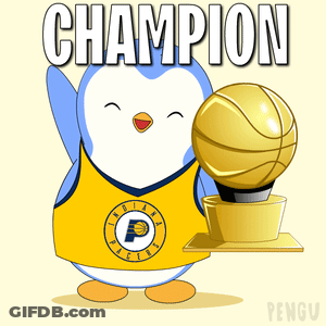 Penguin In Pacers Jersey Holding Champion Trophy GIF