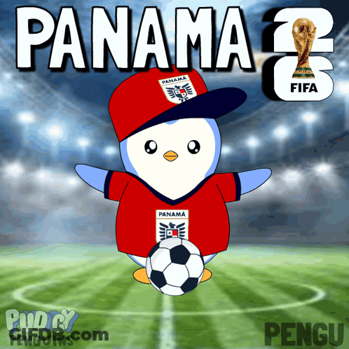 Penguin In Panama Jersey Holding Soccer Ball GIF