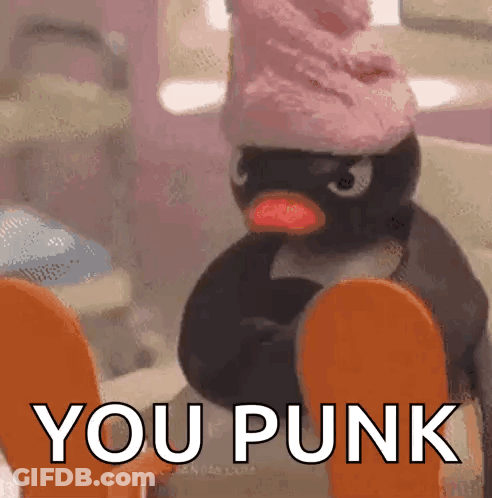 Penguin In Pink Hat Sitting On Toilet GIF