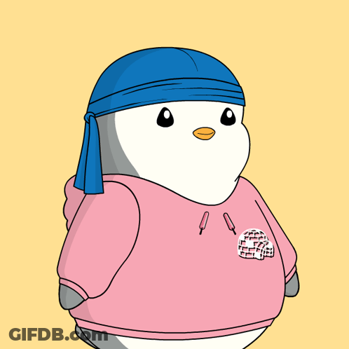 Penguin In Pink Sweatshirt And Blue Headband GIF
