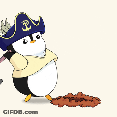 Penguin In Pirate Hat Digging With Pickaxe GIF