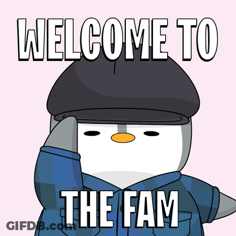 Penguin In Plaid Shirt And Black Hat Saying Welcome To The Fam GIF