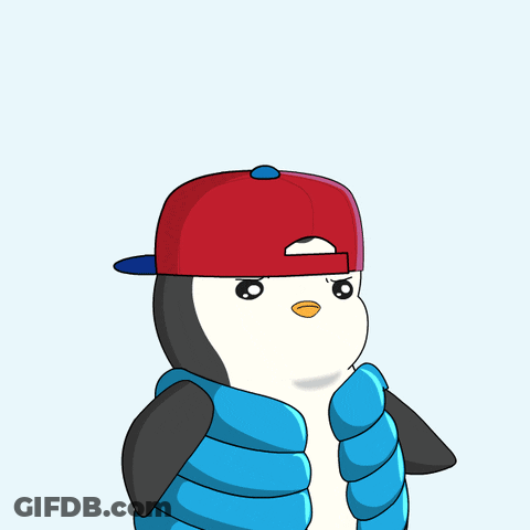 Penguin In Red Hat And Blue Scarf Saying Yalla GIF