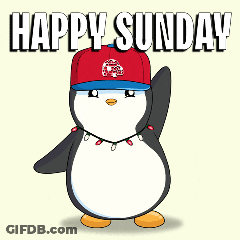 Penguin In Red Hat Saying Happy Sunday GIF