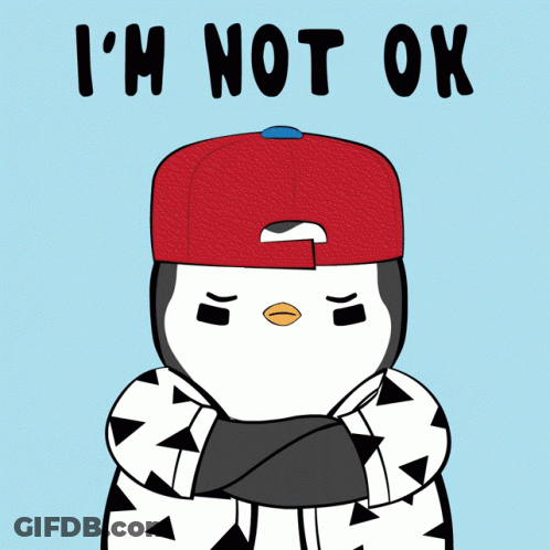 Penguin In Red Hat Saying I'm Not Ok GIF