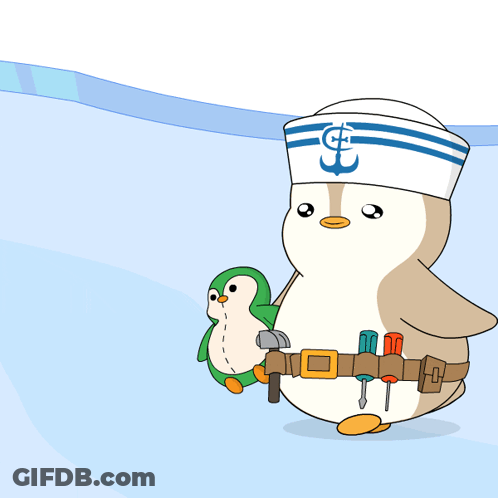 Penguin In Sailor Hat Holding Green Penguin GIF