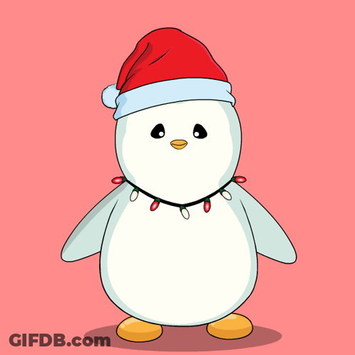 Penguin In Santa Hat And Christmas Lights GIF