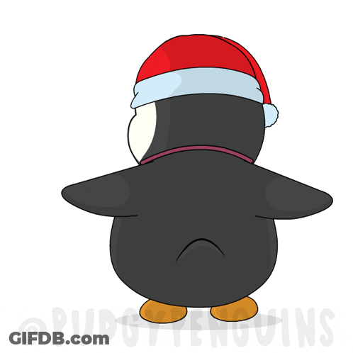 Penguin In Santa Hat And Red Collar GIF