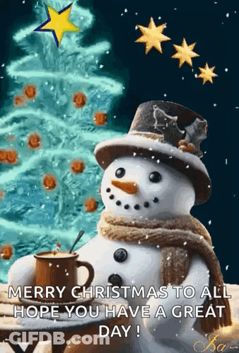 Penguin In Santa Hat And Sweater With Christmas Tree And Gifts GIF