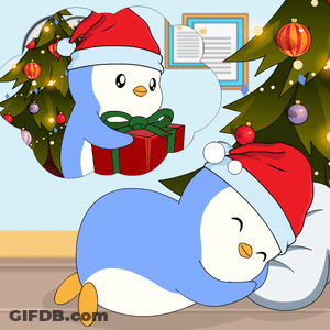 Penguin In Santa Hat Holding Gift Box GIF
