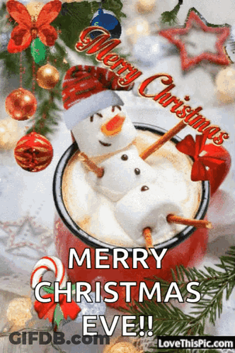 Penguin In Santa Hat On Snowy Hill Looking At Moon GIF