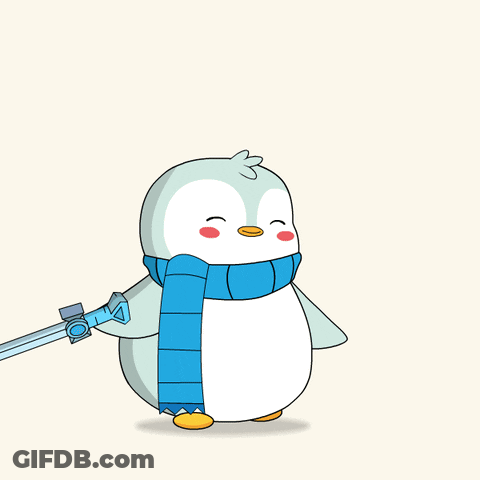 Penguin In Scarf Holding Sword GIF