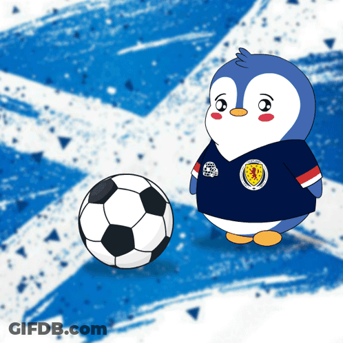 Penguin In Scotland Jersey Playing Soccer GIF