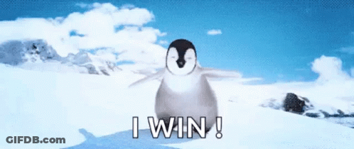 Penguin In Snow Saying I Win GIF