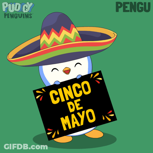 Penguin In Sombrero Holding Cinco De Mayo Sign GIF