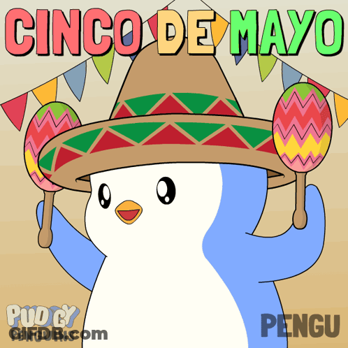 Penguin In Sombrero Holding Maracas Cinco De Mayo GIF