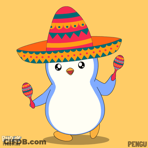 Penguin In Sombrero Holding Maracas GIF