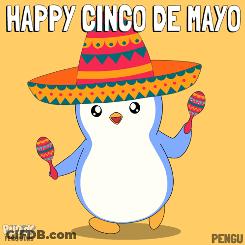 Penguin In Sombrero Holding Maracas GIF