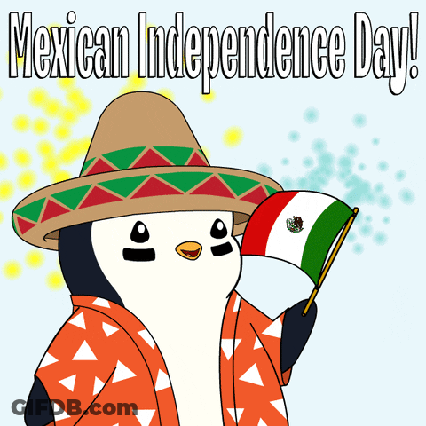 Penguin In Sombrero Holding Mexican Flag GIF