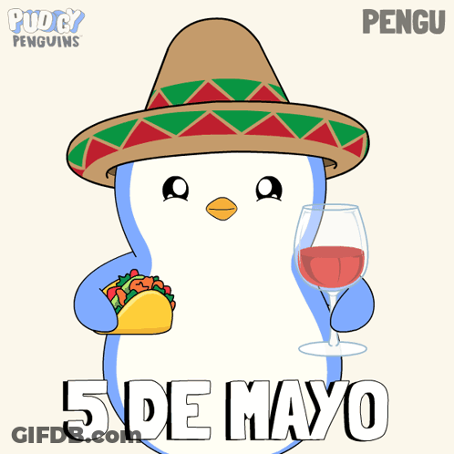 Penguin In Sombrero Holding Wine GIF