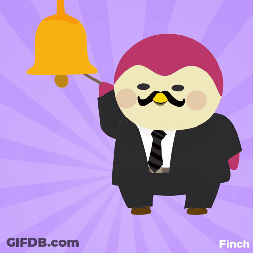 Penguin In Suit And Tie Holding Bell Saying Bell Rings GIF