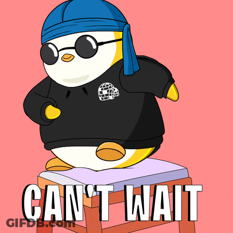 Penguin In Sunglasses And Bandana Saying Can't Wait GIF