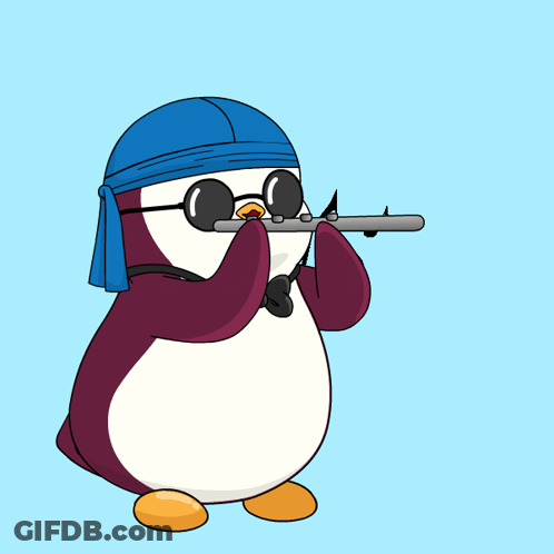 Penguin In Sunglasses And Blue Bandana Plays Flute GIF