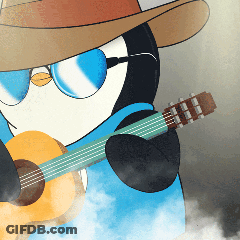 Penguin In Sunglasses And Hat Holding Guitar GIF