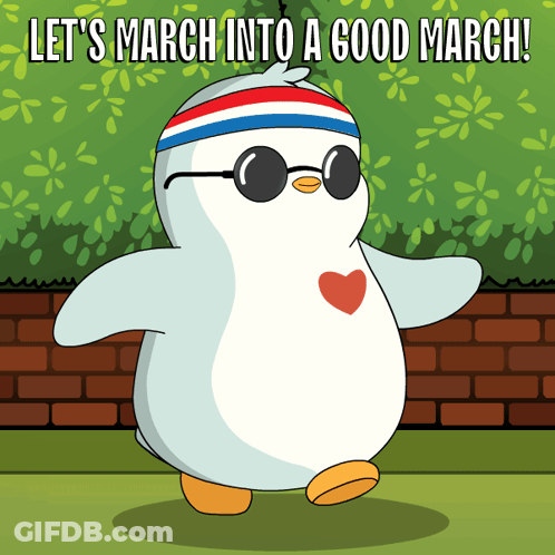 Penguin In Sunglasses And Headband Let's March Into A Good March GIF
