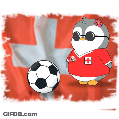 Penguin In Sunglasses And Red Cross Shirt Next To Soccer Ball GIF
