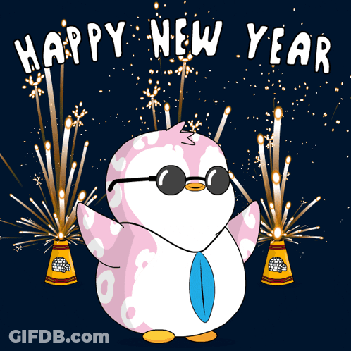 Penguin In Sunglasses And Tie Saying Happy New Year GIF