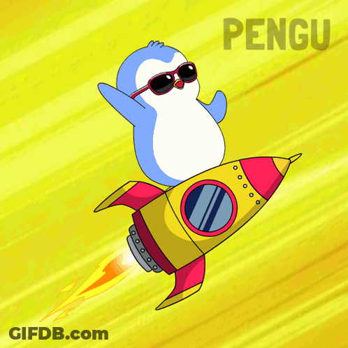 Penguin In Sunglasses Flying Rocket GIF