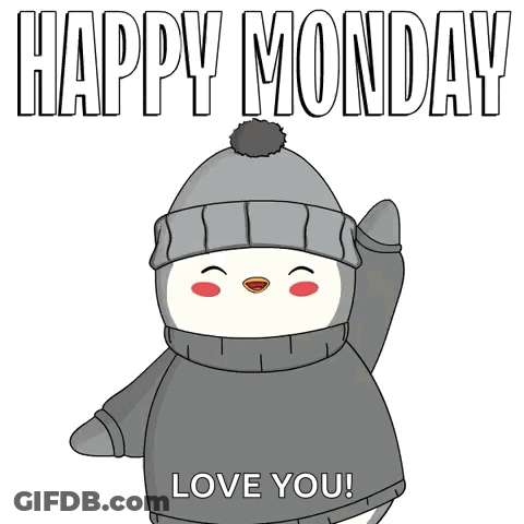 Penguin In Sweater And Hat Saying Happy Monday GIF