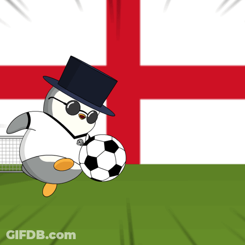 Penguin In Top Hat And Sunglasses Kicks Soccer Ball GIF