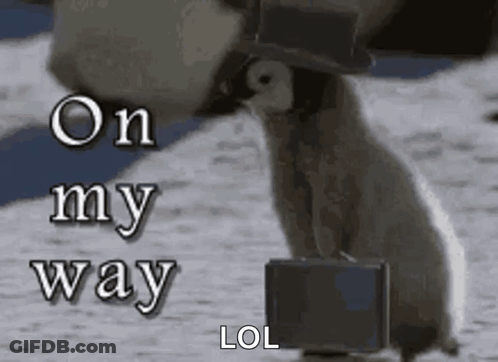 Penguin In Top Hat Carrying Suitcase GIF