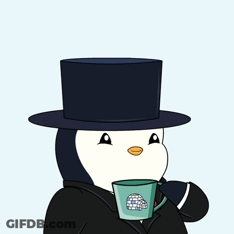 Penguin In Top Hat Holding Cup Indeed GIF
