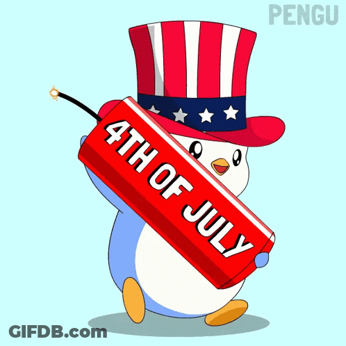 Penguin In Uncle Sam Hat Holding 4Th Of July Dynamite GIF