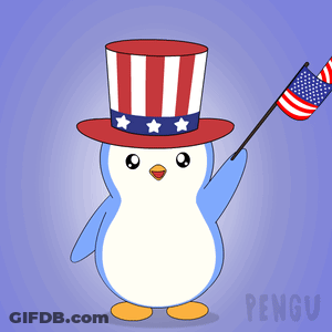 Penguin In Uncle Sam Top Hat With American Flag GIF