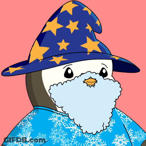 Penguin In Wizard Hat And Blue Cape GIF