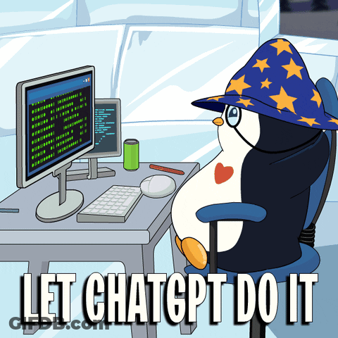 Penguin In Wizard Hat At Computer Saying Let ChatGPT Do It GIF