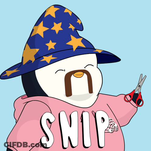 Penguin In Wizard Hat Holding Scissors With Ship Shirt GIF