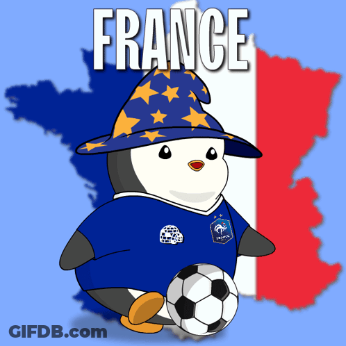Penguin In Wizard Hat Holding Soccer Ball With France Map GIF