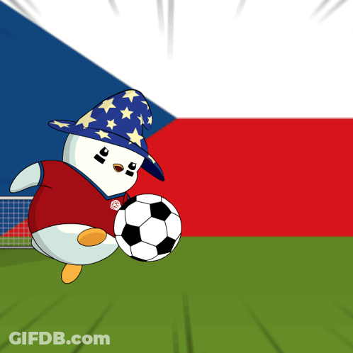 Penguin In Wizard Hat Holding Soccer Ball GIF