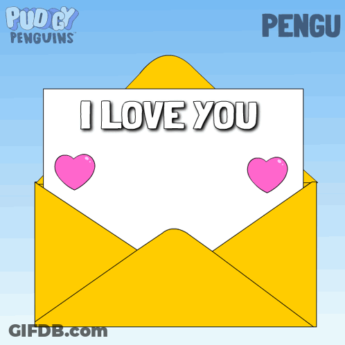 Penguin In Yellow Envelope Saying I Love You GIF
