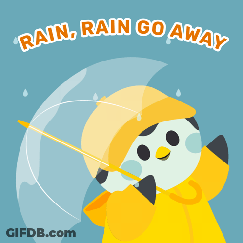 Penguin In Yellow Raincoat Holding Umbrella GIF