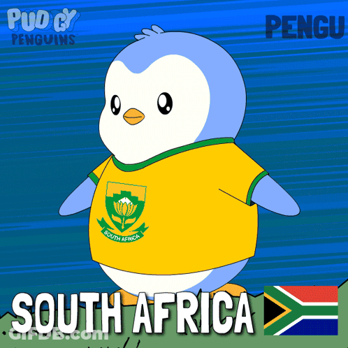 Penguin In Yellow Shirt Saying South Africa GIF