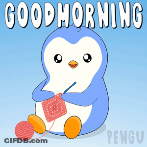 Penguin Knitting With Yarn Says Good Morning GIF